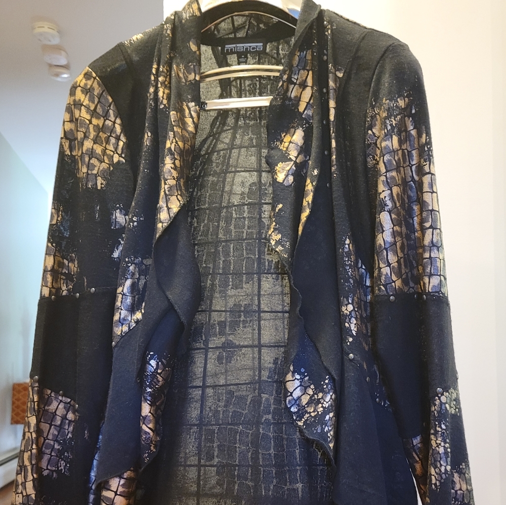 Gold and black Mishca open front gardigan size M